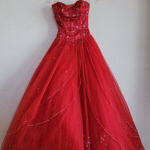 Red Prom Dress Sweetheart Sequine Beaded Princess